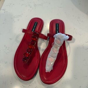 Steve Madden Red Jeweled T‑Strap Sandals